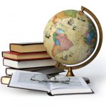 Books, globe and glasses isolated